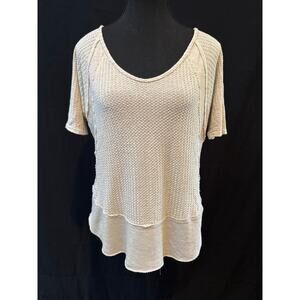 Women’s Peach Love Size M Oatmeal Knit Waffle Patterned Top
